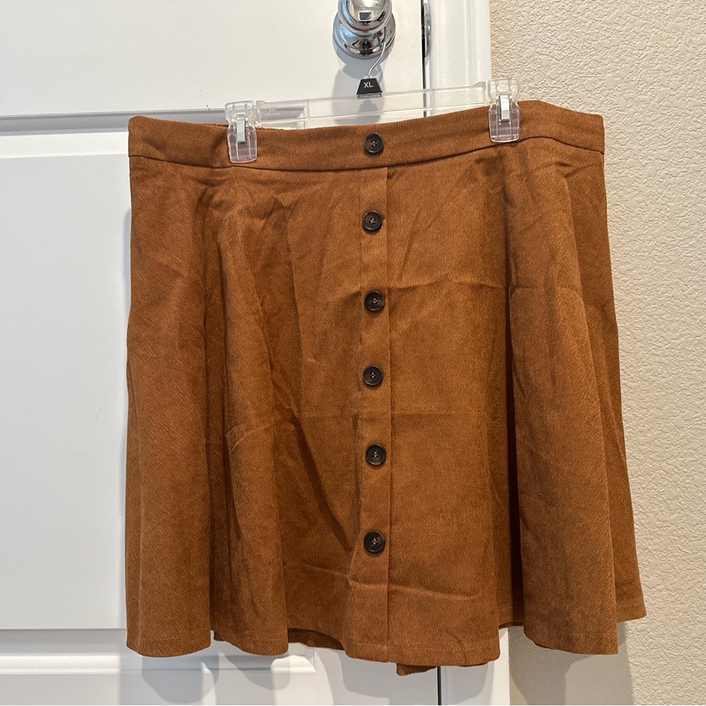 Camel/Brown Faux Button-Up Women's Mini Skirt